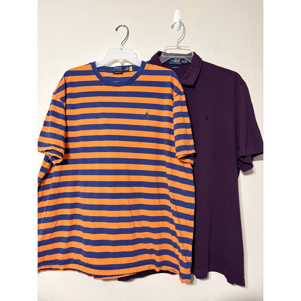 Polo Ralph Lauren Lot of 2 Striped Shirts Orange Navy Tee Burgundy Polo XXL